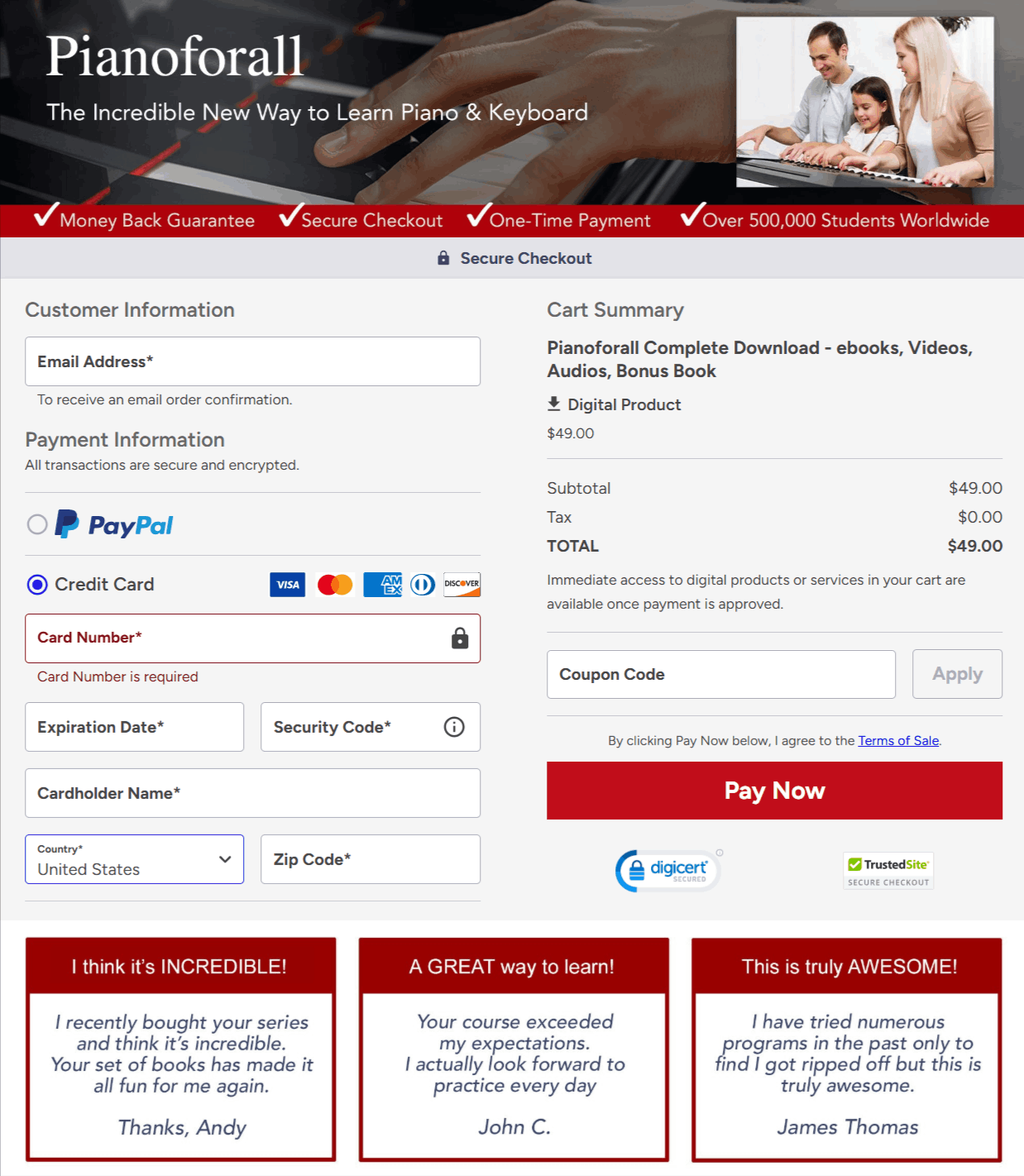 PianoForAll Checkout page 